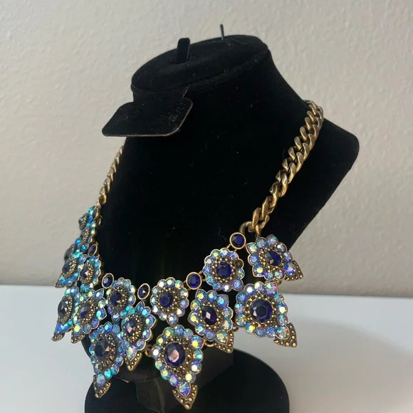 VTG  Joan Rivers Blue Rhinestone Bib Necklace - Picture 3 of 7